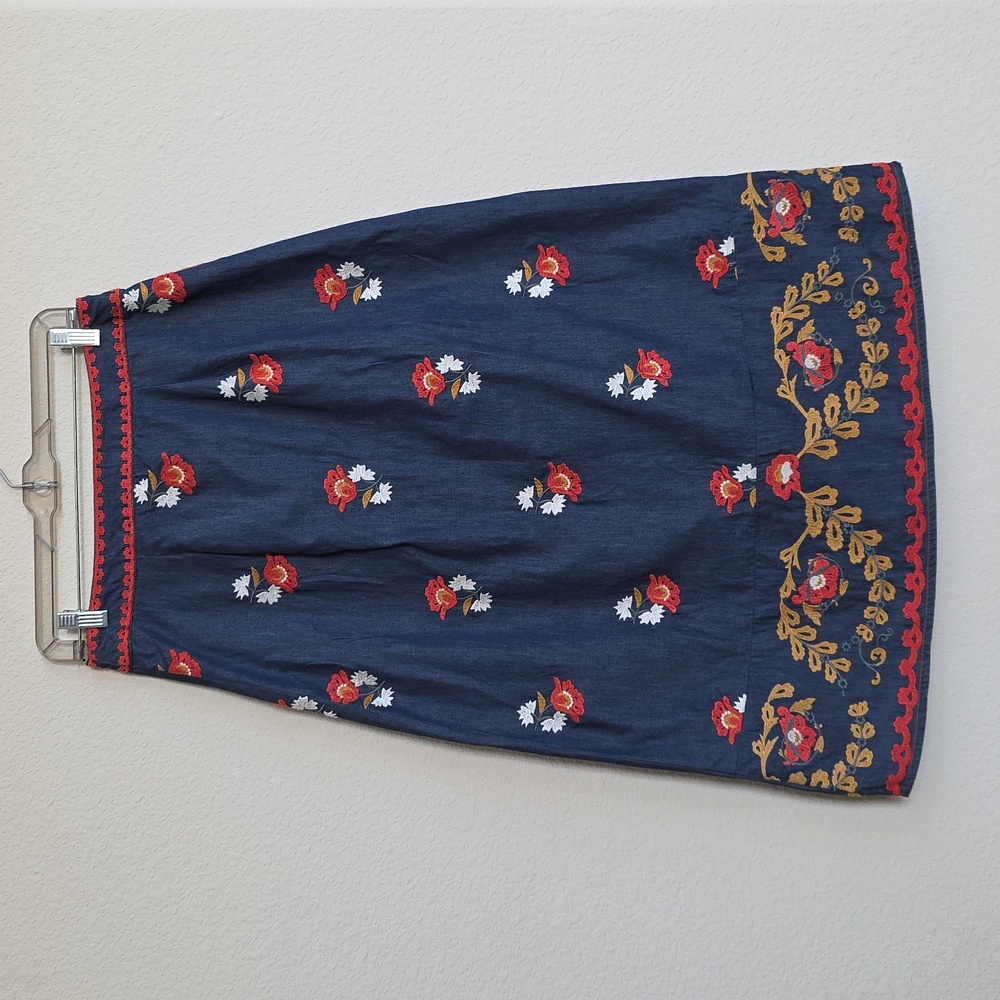 NEW Elizabeth James Denim Embroidered Frannie Midi Skirt Western Cowgirl, Sz M - Picture 7 of 12